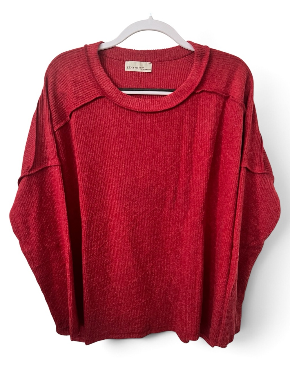 Zenana plus size ribbed Red Crewneck longsleeve Sweater top